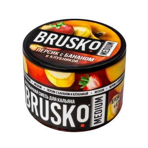 Бестабачная смесь "Brusko" Персик с бананом и клубникой, банка 50 гр.
